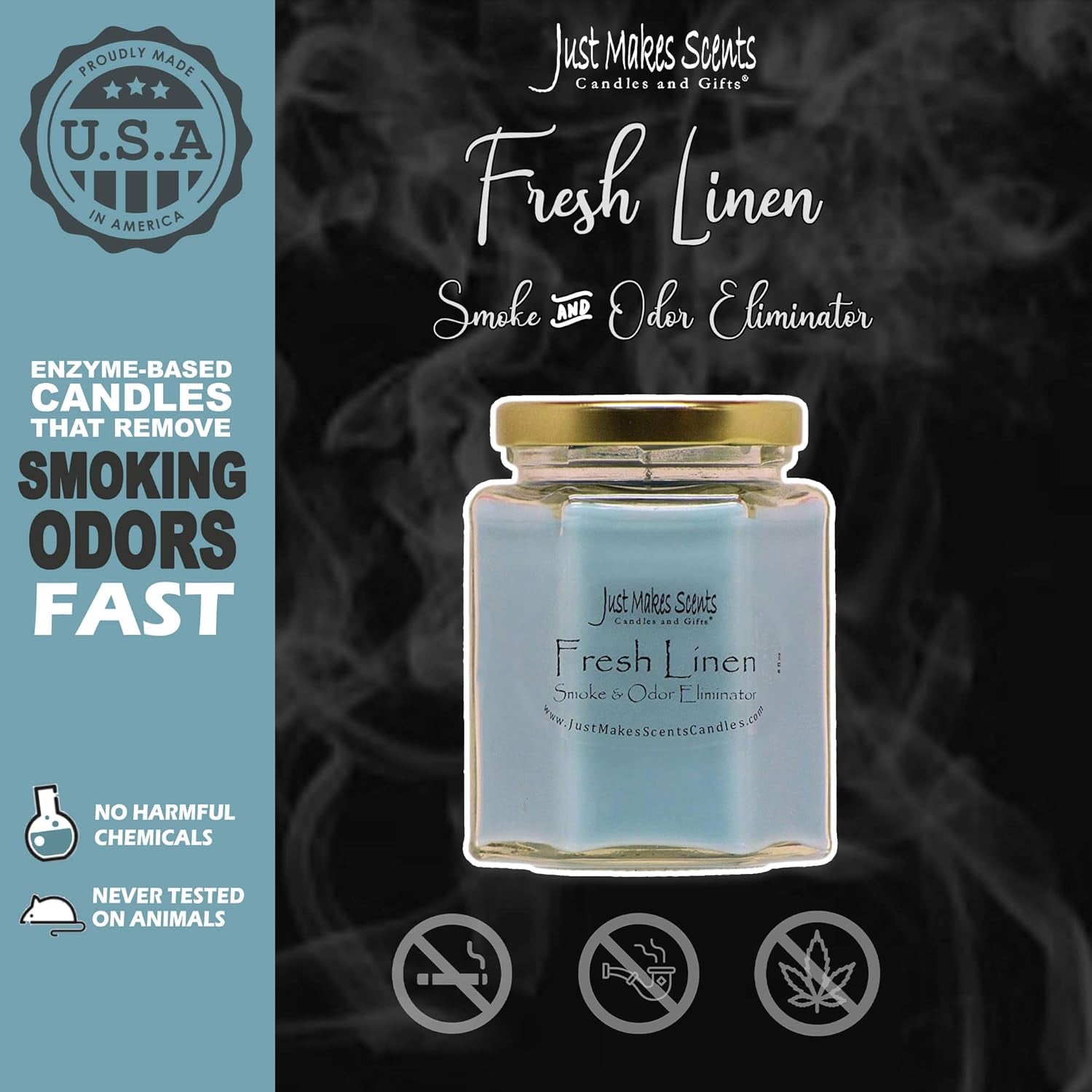 Fresh Linen Scented Smoke and Odor Eliminator Candle - Odor Eliminating Scented Candles for Home - Neutralizes Cigarette, Food, and Pet Smells - Hand Poured in the USA