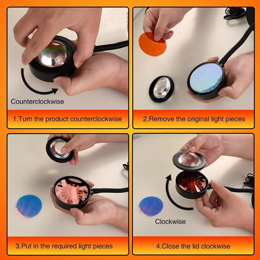 USB Sunset Light LED Rainbow Neon Night Lamp Sunset Projector Self Photography Light Wall Atmosphere Lighting for Bedroom Decor