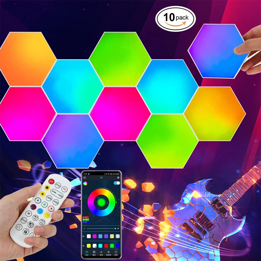 1-24 PCS Touch Sensor LED Night Light Sensitive Hexagonal LED Quantum Lamp Modular Hexagons Creative Decoration Wall Lamp