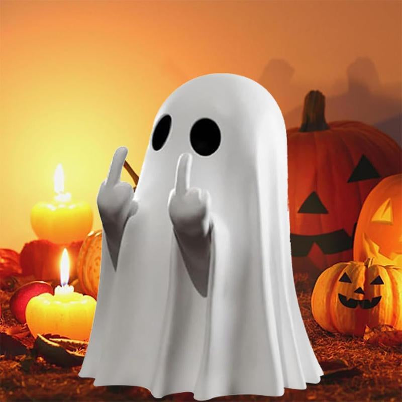 Halloween Ghost Figurine - Spooky Resin Middle Finger Statue, Cute Decor for Halloween Decorations, Porch and Indoor Spooky Home Decor