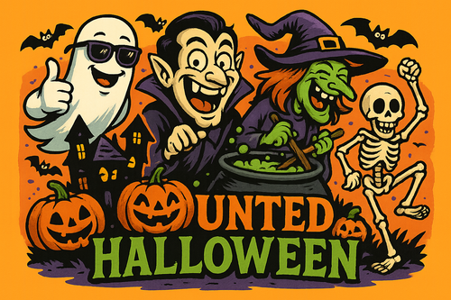 Haunted Halloween logo, make it funny 